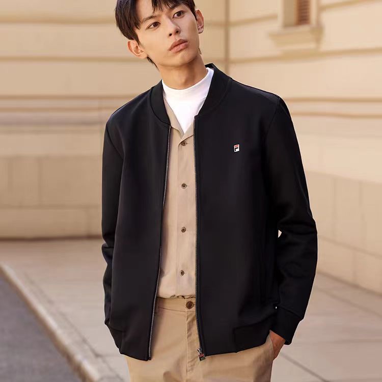 FILA斐乐男针织长袖加绒外套2025新款时尚休闲通勤商务行政棒球服