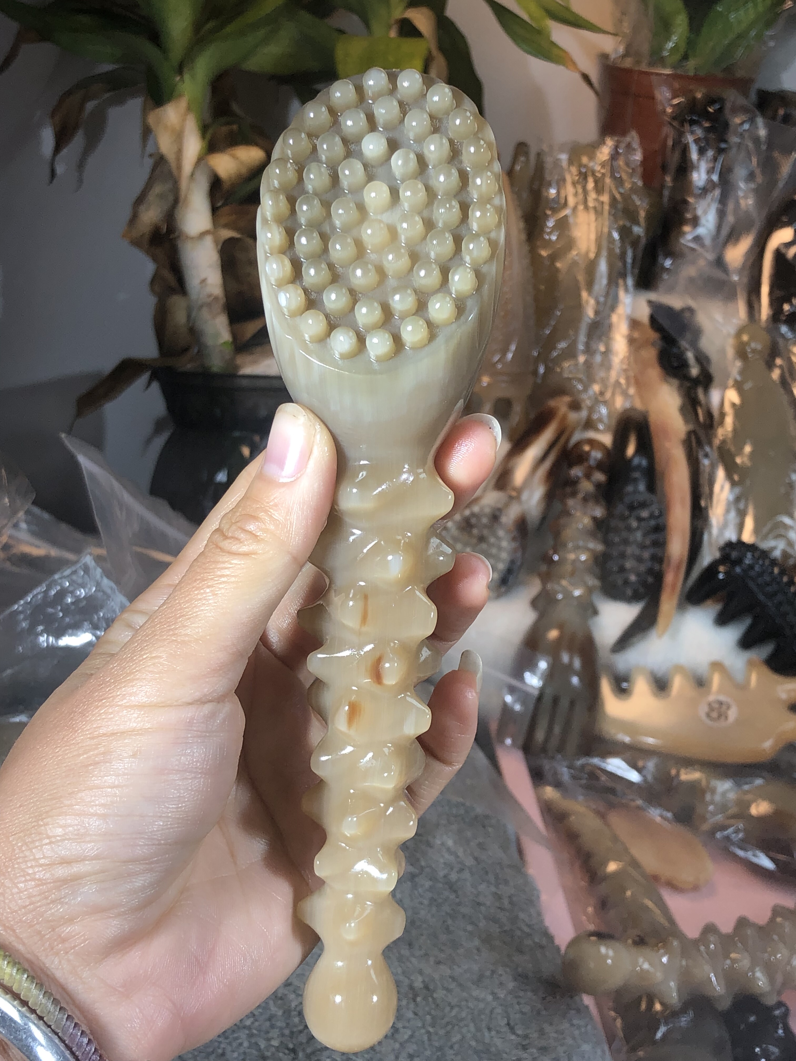 水牛角49莲蓬按摩棒脸刷面部拨筋刮痧眼鼻梁经络按摩神