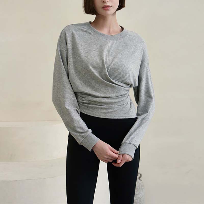 定制短款卫衣女欧美纯棉绑带束腰普拉提瑜伽服运动上衣印字LOGO