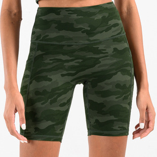 定制迷彩运动短裤女五分裤有口袋瑜伽中裤骑行豹纹跑步印字LOGO