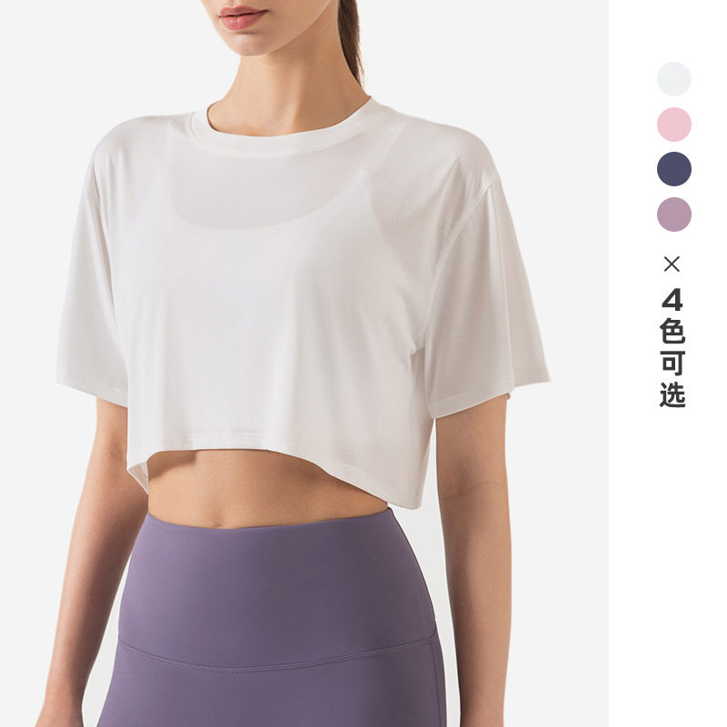 定制夏短袖T恤衫女圆领短款宽松露脐上衣罩衫健身瑜伽服印字LOGO