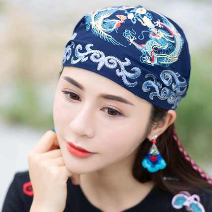 包邮民族风绣花帽子女士头巾帽棉麻复古包头帽休闲旅游头巾帽子女