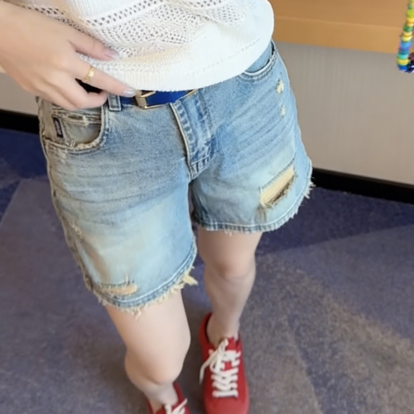 毛边破洞牛仔短裤女大码胖mm夏季薄款高腰宽松显瘦a字直筒阔腿裤