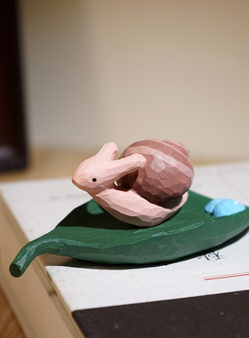 蜗牛手工木雕小摆件桌面