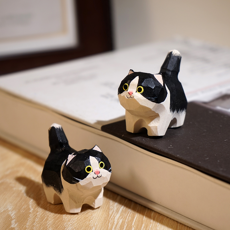 小黑猫手工木雕小摆件