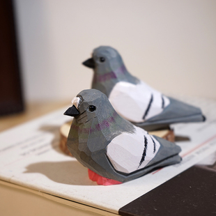 迷你鸽子手工木雕小鸟摆件卡通可爱动物办公室电视柜书桌面装饰品
