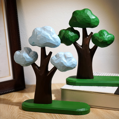 “云边有棵树”木雕摆件卡通创意办公室电脑桌面书柜解压装饰品