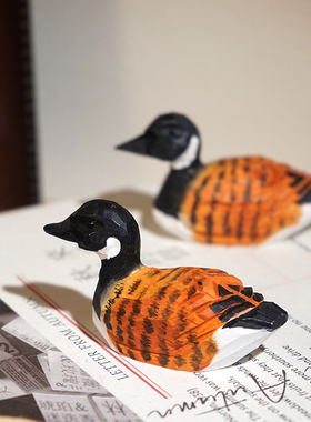 迷你黑头鸭子手工木雕小摆件卡通可爱动物电脑桌面趣味摆放装饰品