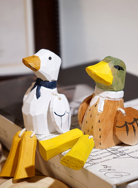 “青梅竹鸭”木雕小摆件鸭子情侣