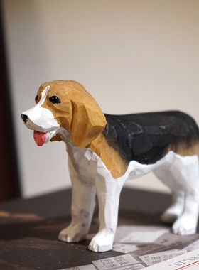 【精品版】比格犬手工木雕小摆件卡通可爱狗动物电视柜桌面装饰品