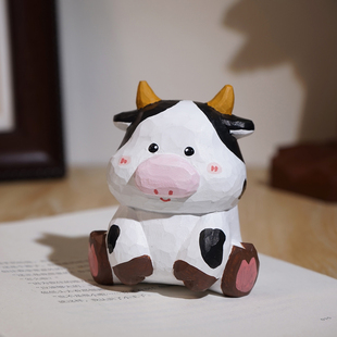 “好运牛牛”手工木雕小摆件卡通可爱创意十二生肖丑牛生日礼物