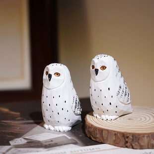 迷你猫头鹰纯手工木雕小鸟摆件卡通可爱动物办公室桌面实木装饰品