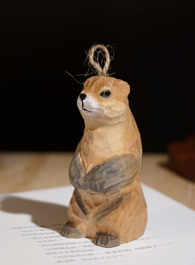 土拨鼠手工木雕小摆件