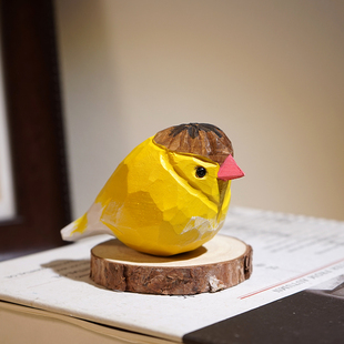 金丝雀手工木雕小鸟摆件卡通可爱动物办公室电视柜桌台面装饰品