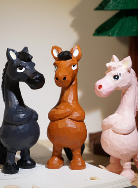 “天选高冷拽马”手工木雕小摆件工位办公桌面创意马年同事礼物