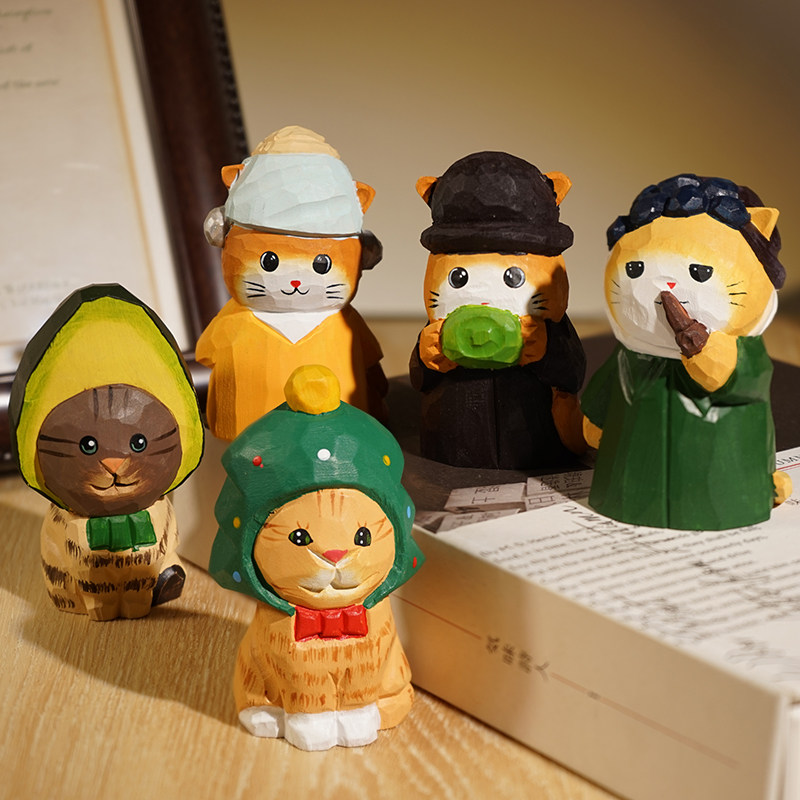 cosplay大艺术家猫咪手工木雕小摆件可爱治愈系办公桌面装饰礼物