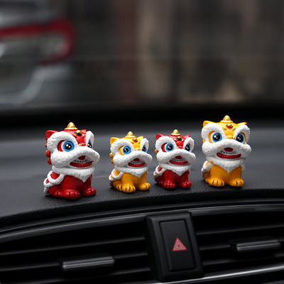 国风小醒狮汽车迷你摆件