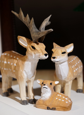 “呦呦鹿鸣”手工木雕小摆件