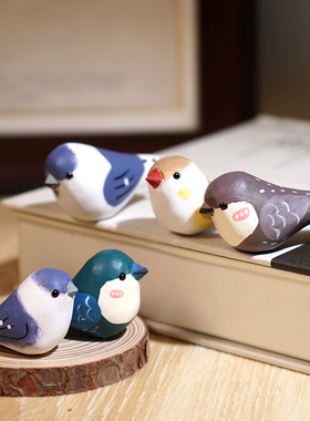 木雕迷你珍珠鸟电脑屏幕装饰品