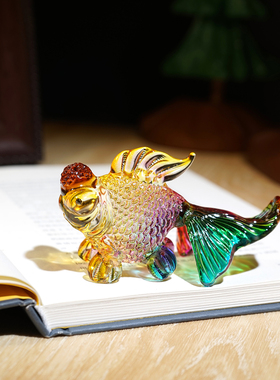 “年年有鱼”琉璃玻璃小摆件金鱼锦鲤工位办公桌面家居新年装饰品