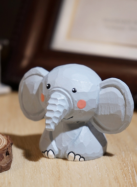 大耳朵小象手工木雕小摆件