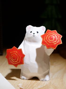 “会转手帕的小熊”手工木雕小摆件二人转旋转手绢创意文创礼物