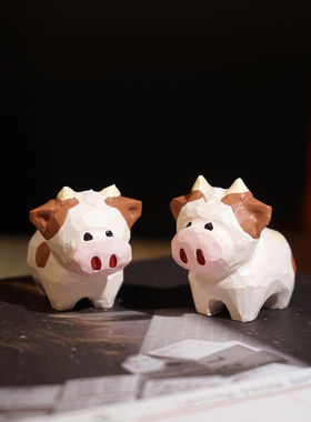 【精品版】小奶牛手工木雕小摆件