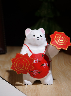 “小熊转手帕”手工木雕小摆件
