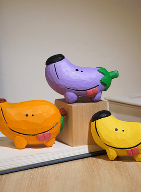 “水果小狗”手工木雕小摆件