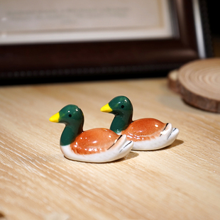 青头小鸭子陶瓷小摆件迷你可爱动物解压治愈情绪办公室桌面装饰