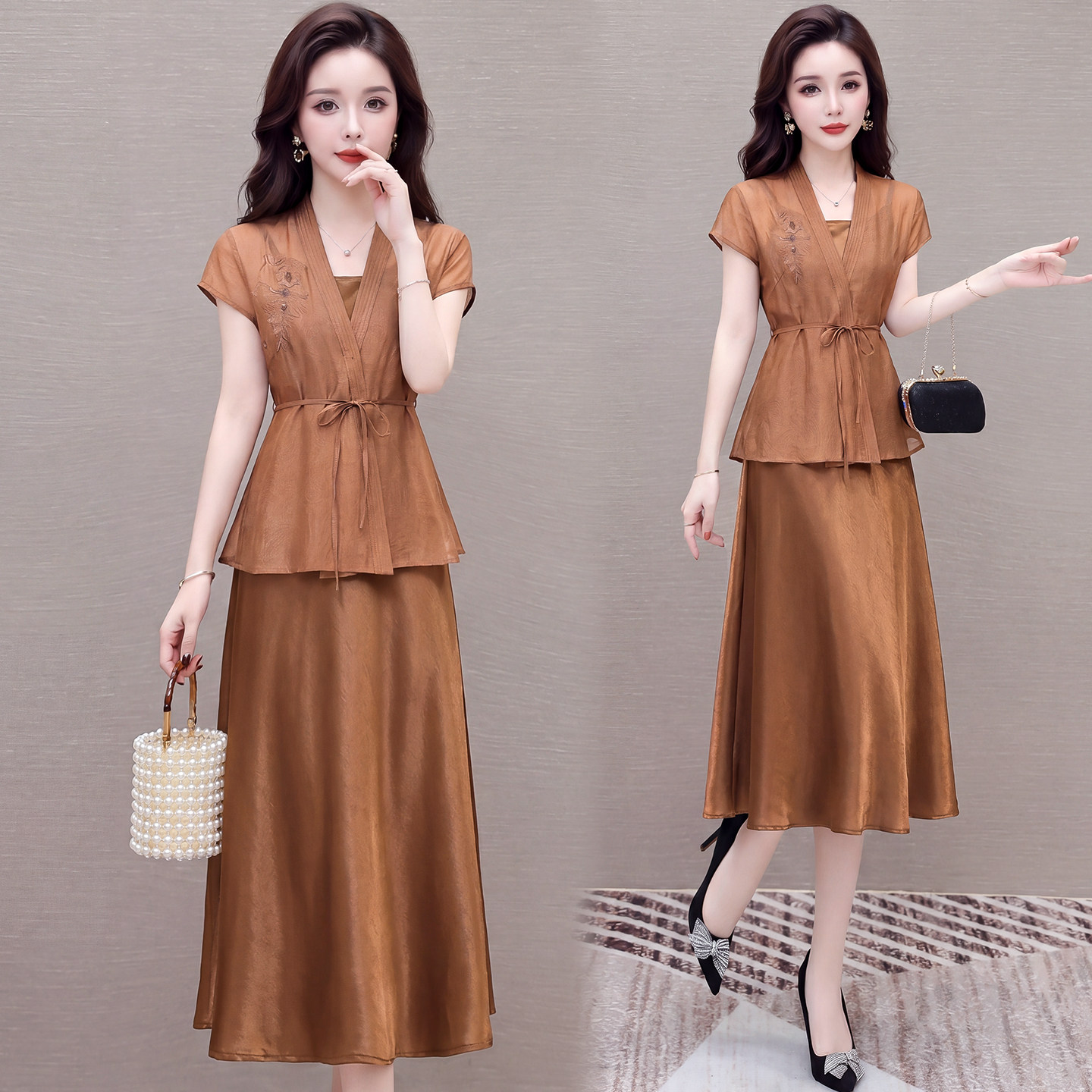 惠友欣2026夏季新款时尚气质外披+吊带连衣裙女显瘦两件套装裙子