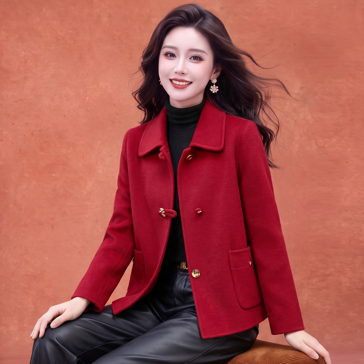 短款双面呢时尚秋冬2026新款显瘦减龄气质妈妈女士百搭呢子外套女