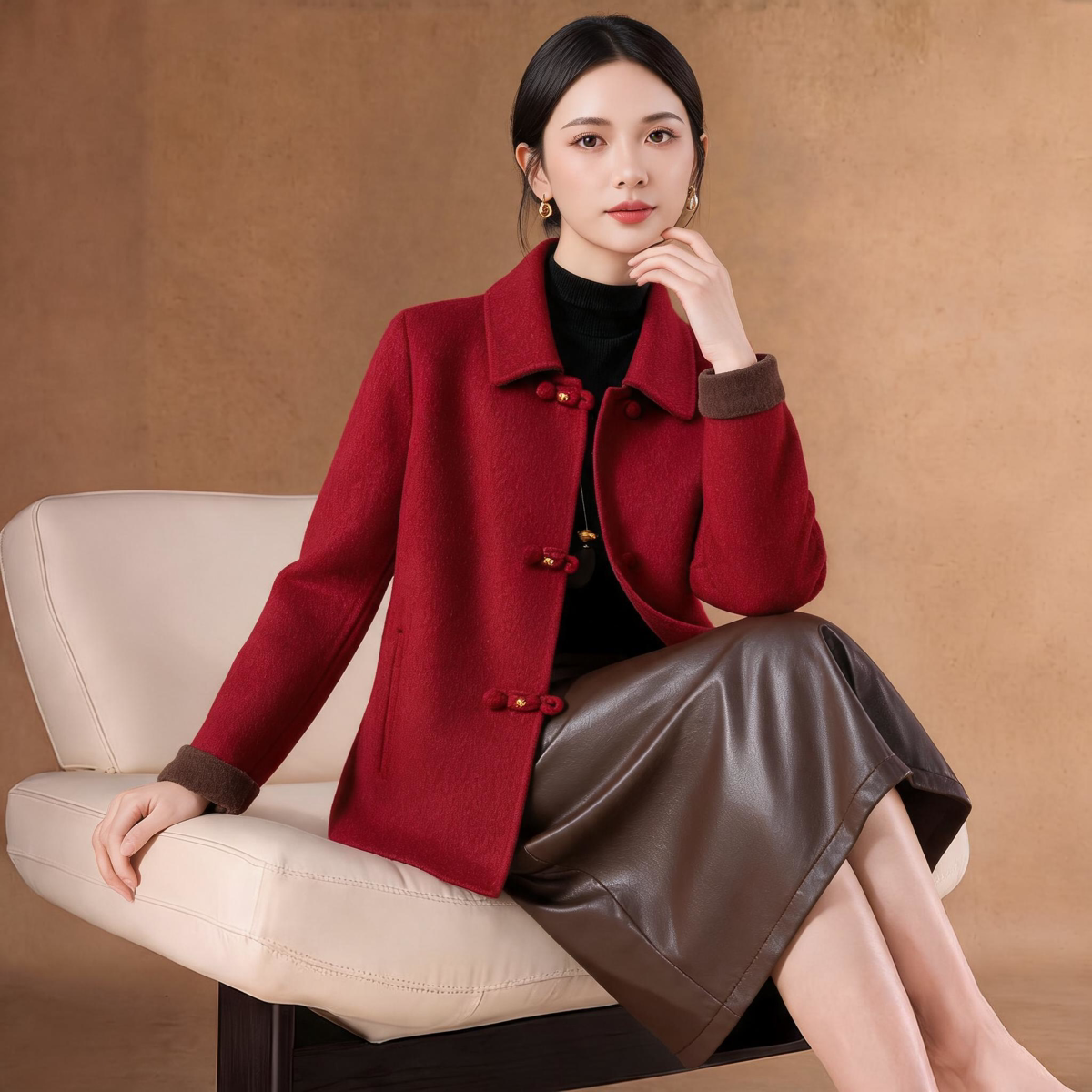 短款双面呢女2026秋冬新款国风显瘦气质百搭妈妈小个子毛呢外套