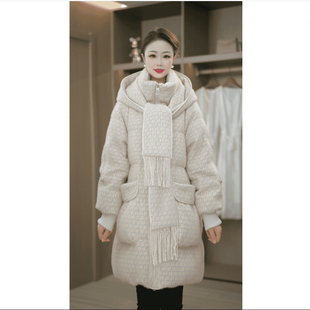 2025冬季韩版宽松大码显瘦气质可拆卸帽子中长款白鸭绒羽绒服外套