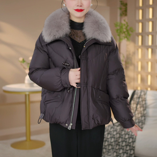 高档白鸭绒羽绒服女冬2025年洋气时尚加厚保暖狐狸毛领外套