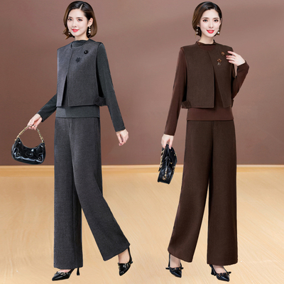 时尚套装女2026春秋季新款马甲打底衫显瘦阔腿裤三件套高级感穿搭