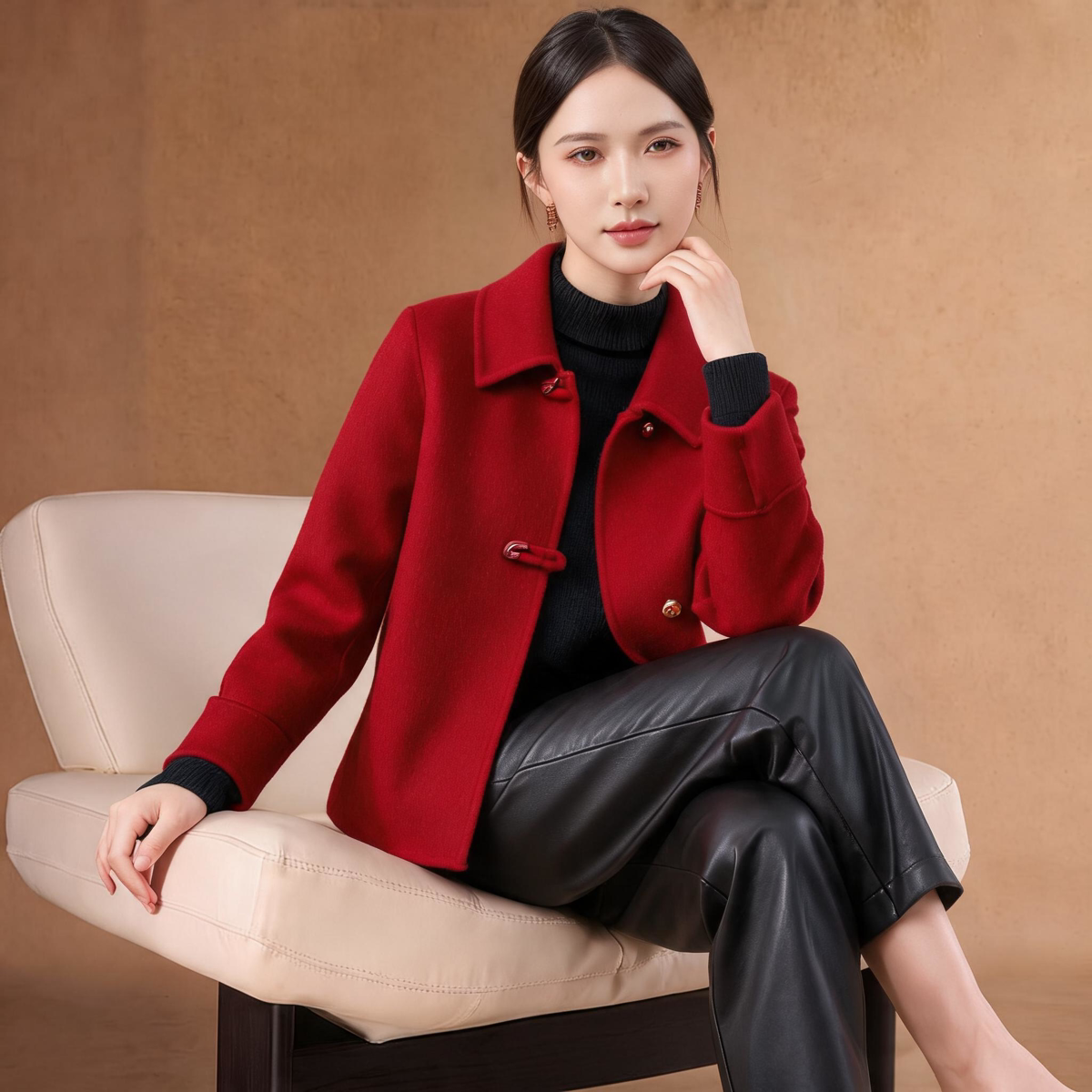 时尚短款女士秋冬2026新款百搭显瘦气质优雅减龄妈妈双面呢外套潮