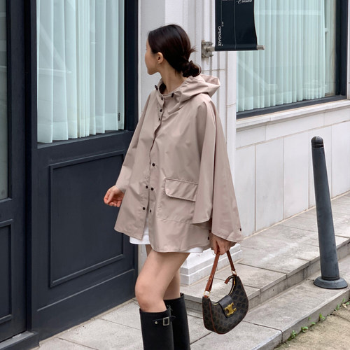 韩国宽松连帽斗篷风衣外套女披风