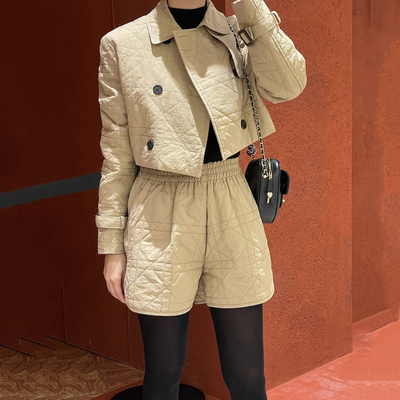 韩国复古保暖棉服短裤套装