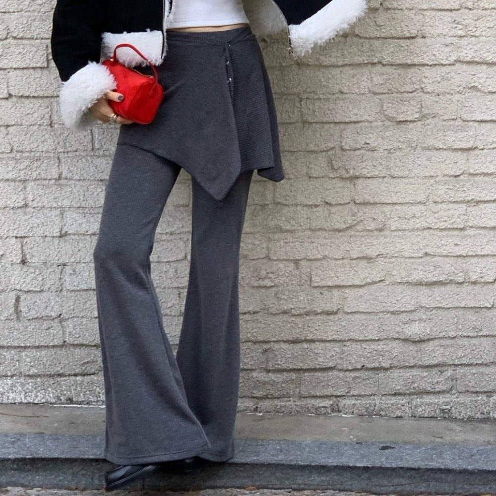 韩国东大门时髦微喇裤女设计感屁帘弹力修身显瘦垂感休闲拖地裤裙,女装/女士精品,休闲裤,淘宝优惠券,粉丝福利购,淘宝优惠卷