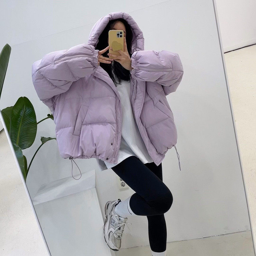 韩国减龄抽绳连帽羽绒棉服保暖
