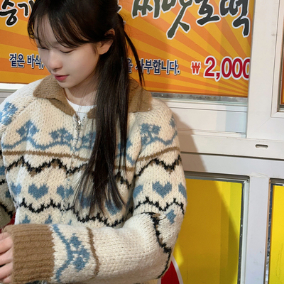 韩国复古提花针织毛衣外套