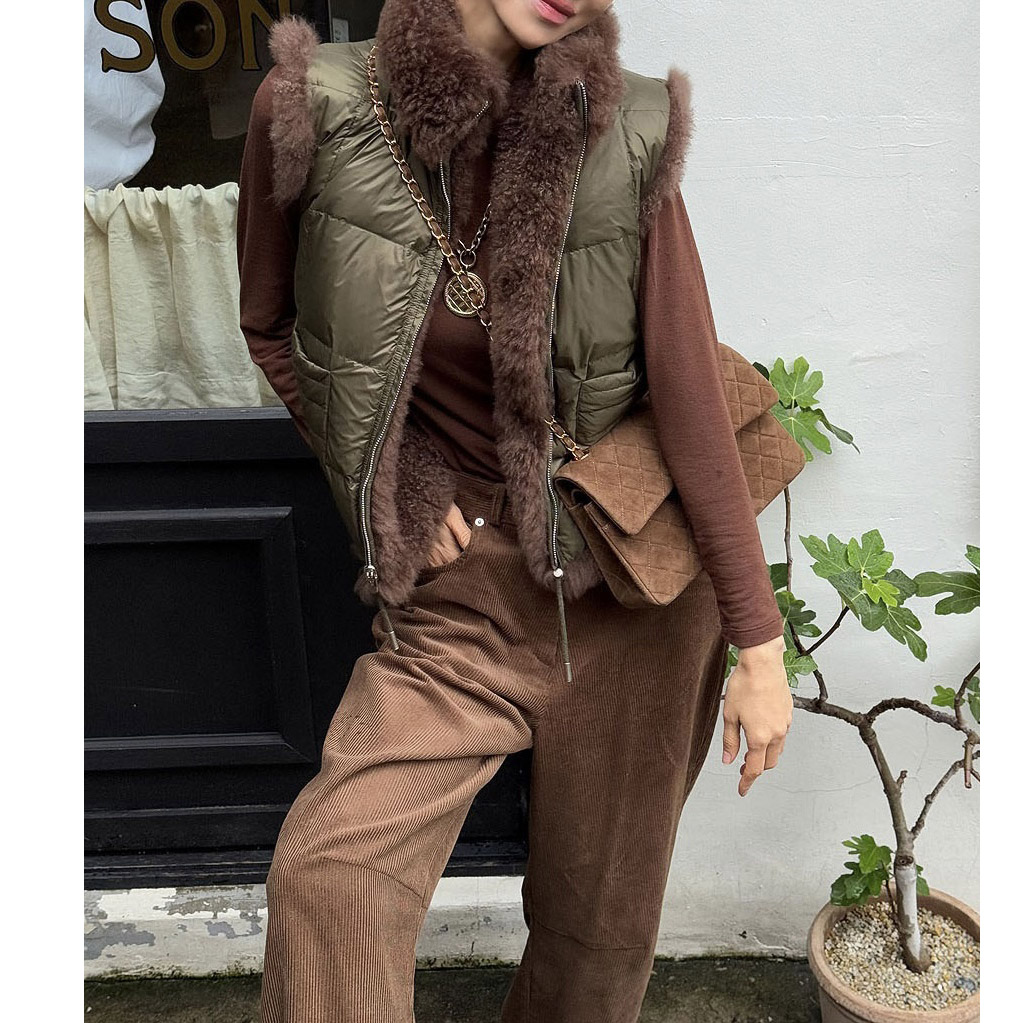 韩国两面穿毛绒绒棉服马甲皮草