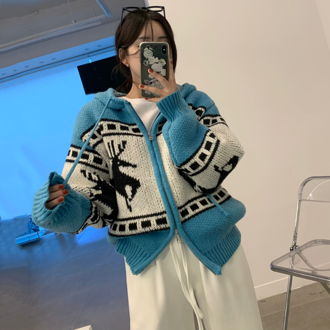 韩国圣诞小鹿提花针织毛衣