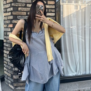 韩国东大门法式减龄甜美格子吊带连衣裙叠穿荷叶边背心上衣女