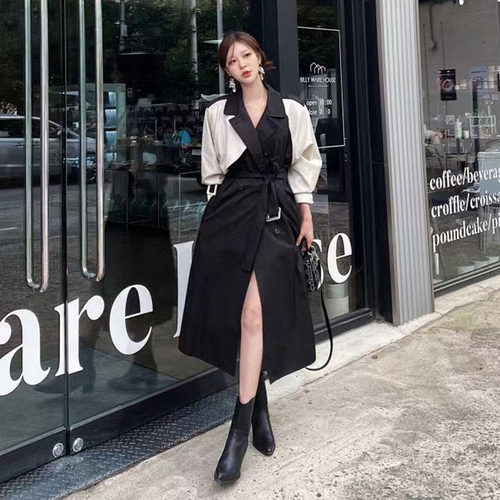 韩国高级感撞色风衣外套长款