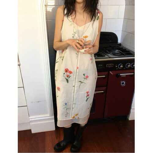 韩国V领碎花吊带连衣裙