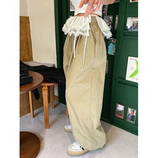 韩国东大门净版纯色圆领T恤女+蕾丝腰封屁帘+阔腿休闲裤三件套装