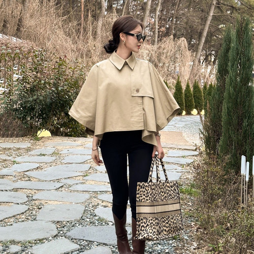 韩国蝙蝠袖风衣斗篷外套短款