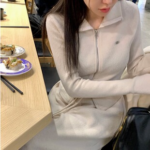 韩国东大门2025春装立领双拉链软糯双面绒卫衣女+高腰阔腿裤套装